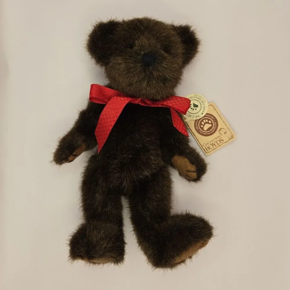 VTG Boyds Bears Timothy T. Beansley Plush Teddy Bear w Tags Brown Fur Red Ribbon